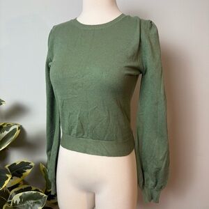 Francesca’s MI AMI Sage Green Puff Sleeve Tie-Back Women's Sweater ~ Medium